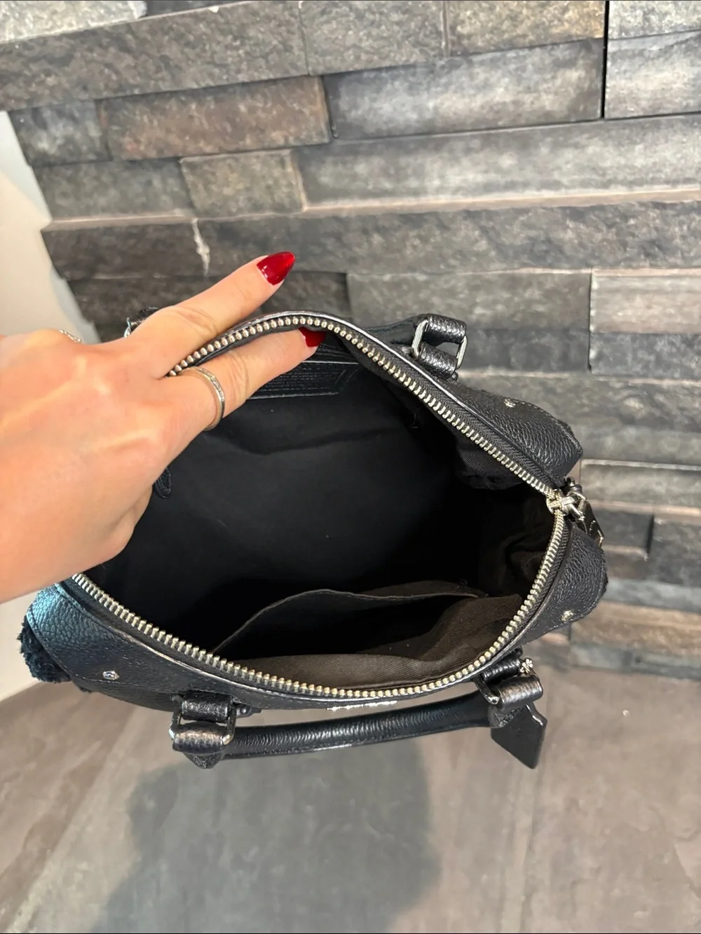 Coach Mini Bennet Black Leather Satchel with Shearling Sides - G1593-F36689